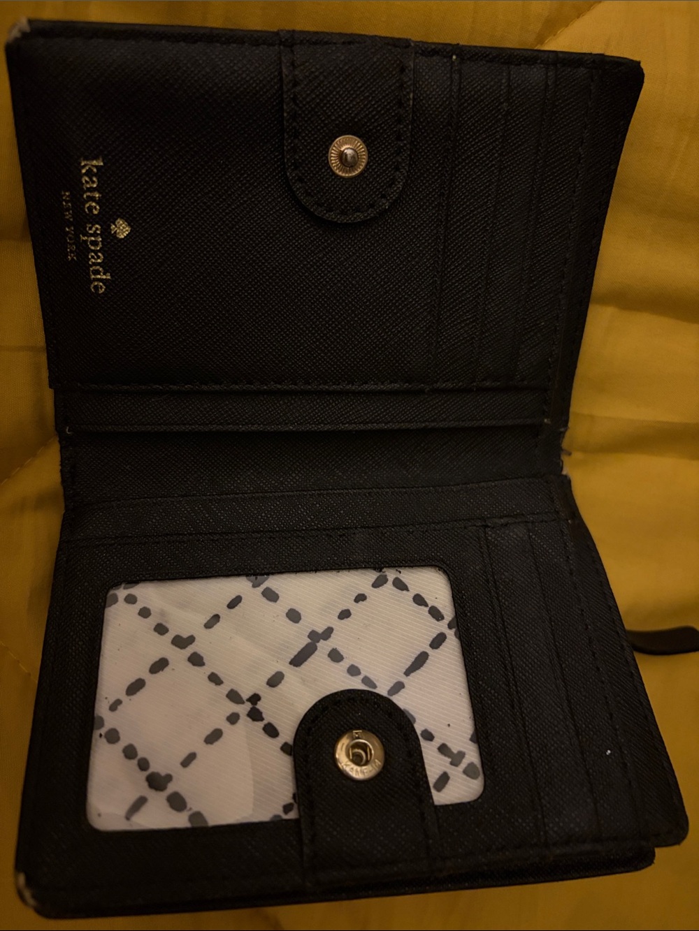 kate spade Black Leather Bifold Card Wallet with ID Window